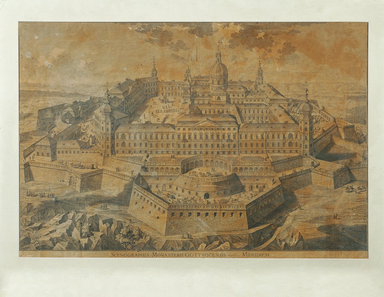 Idealisk utsikt över Göttweig Abbey av Unbekannter Stecher