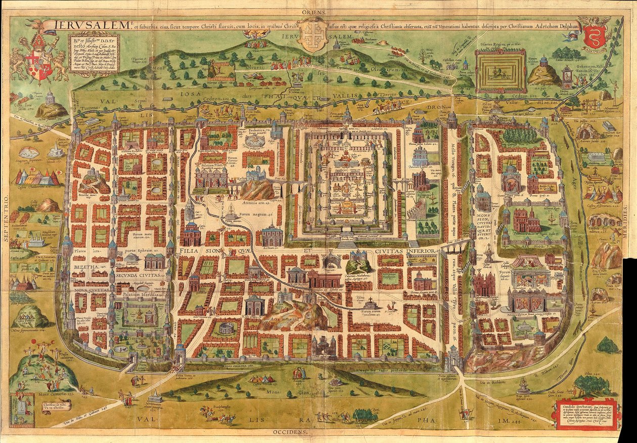 Karta över Jerusalem (handkolorerad gravyr) av Unbekannt Unbekannt