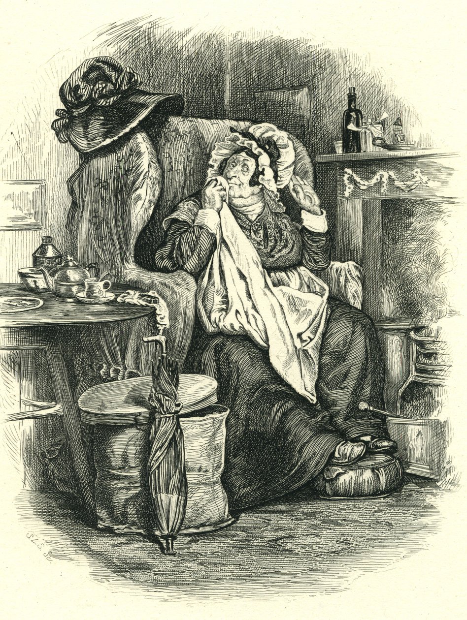 Martin Chuzzlewit: Mrs Gamp, graverad av Stephen Alonzo Schoff (1818-1904) av Unbekannt Unbekannt