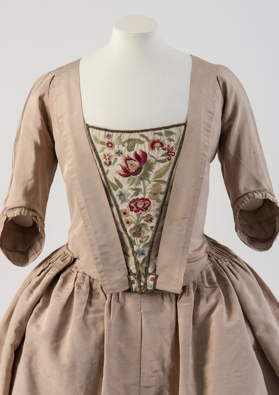 Röd och blå sidentrådsbroderad stomacher, 1740-tal (silke) av Unbekannt Unbekannt
