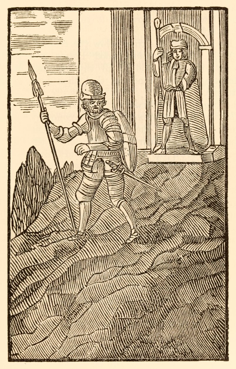"Medan Christian är bland sina gudfruktiga vänner... Han är glad över norrländskt stål från topp till tå." från "The Pilgrim