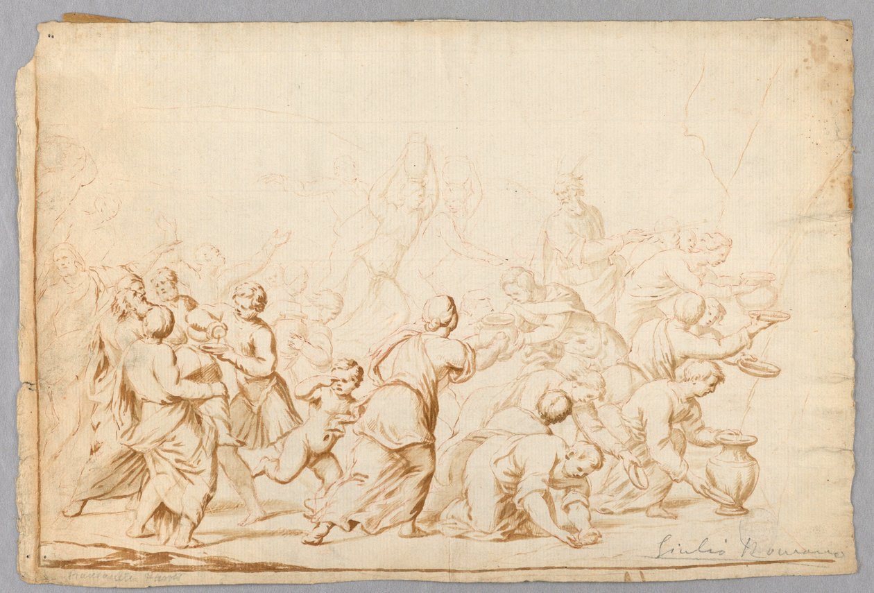 Ritning, kompositionsstudie efter Giulio Romano av Unknown