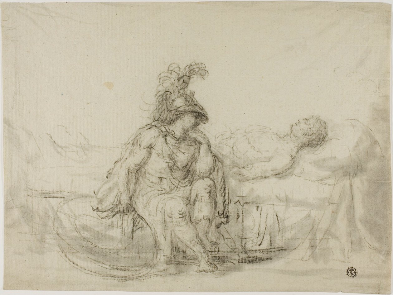 Achilles sörjande Patroklos av Unknown