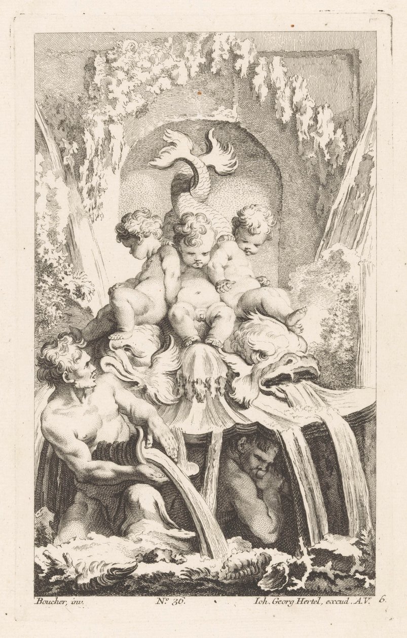 Fontän med putti och delfiner Diverse Fontaines (serietitel) av Unknown