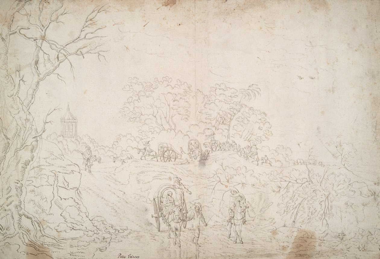 Landskap med husvagn av Unknown