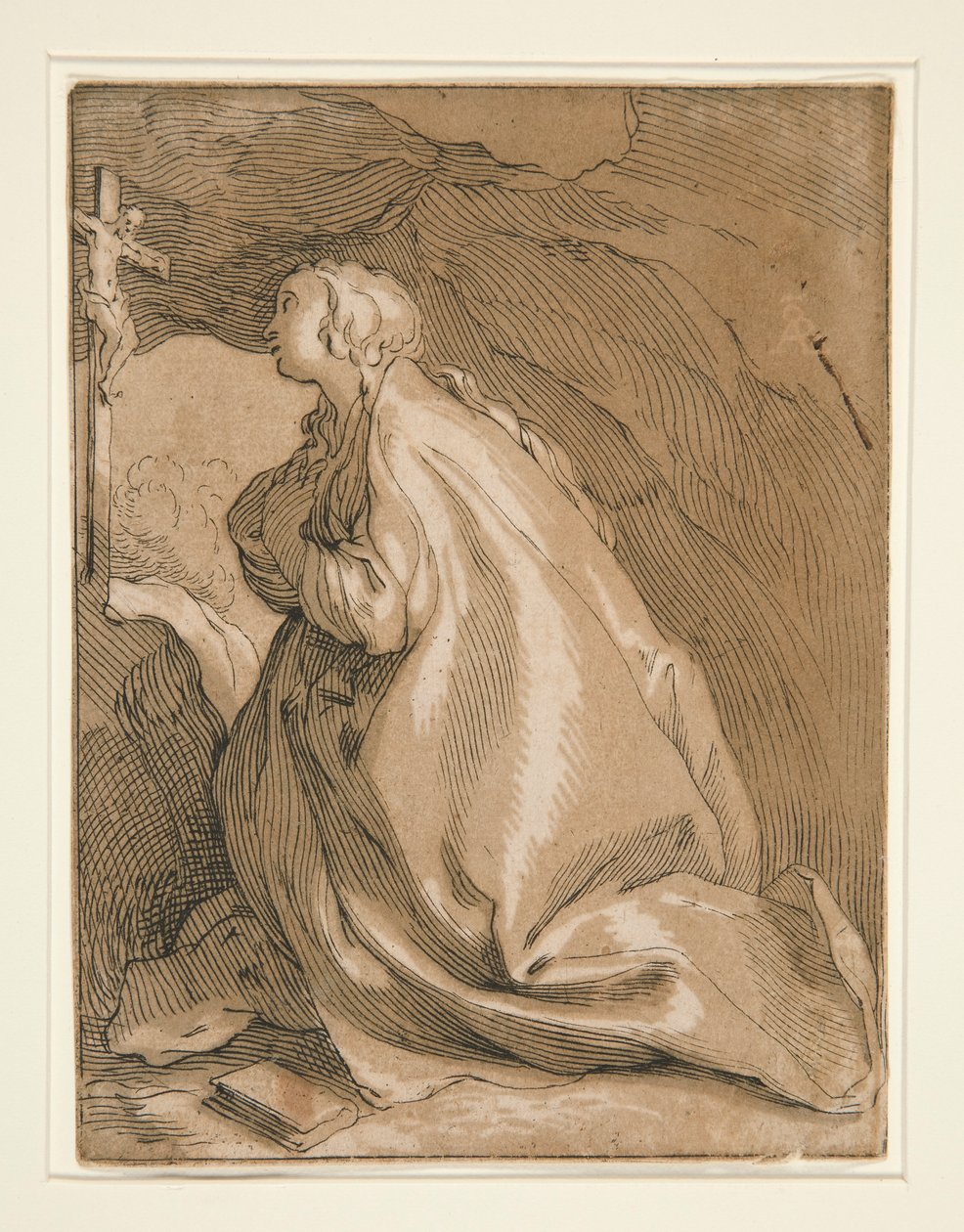 Sankta Maria Magdalena i grottan som vetter mot vänster av Unknown