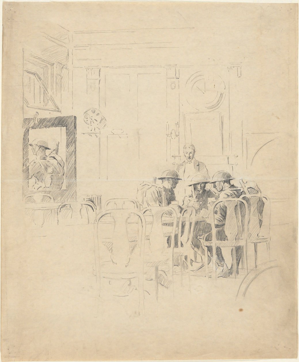 Untitled (Soldiers in a Café) av Unknown