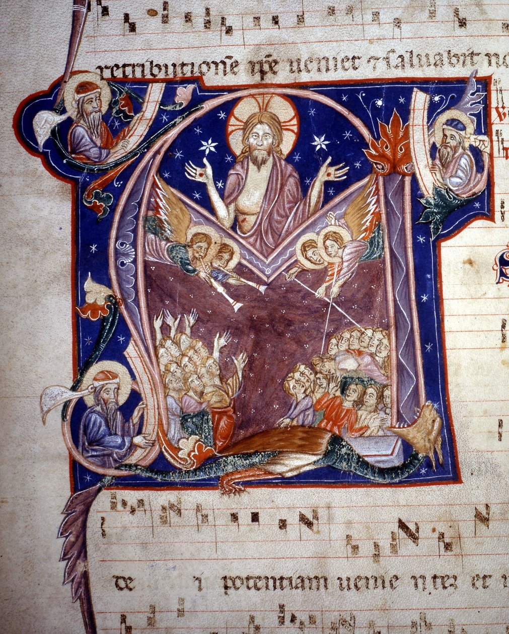 Lettrin "m" som representerar den sista domen. Miniatyr av Unknown artist