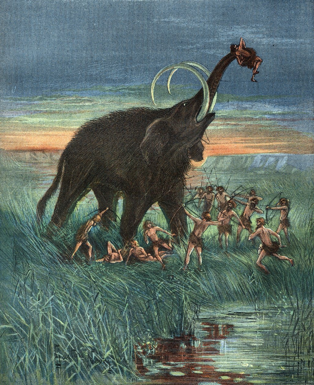 Mammoth jaktscen, stenåldern. av Unknown artist