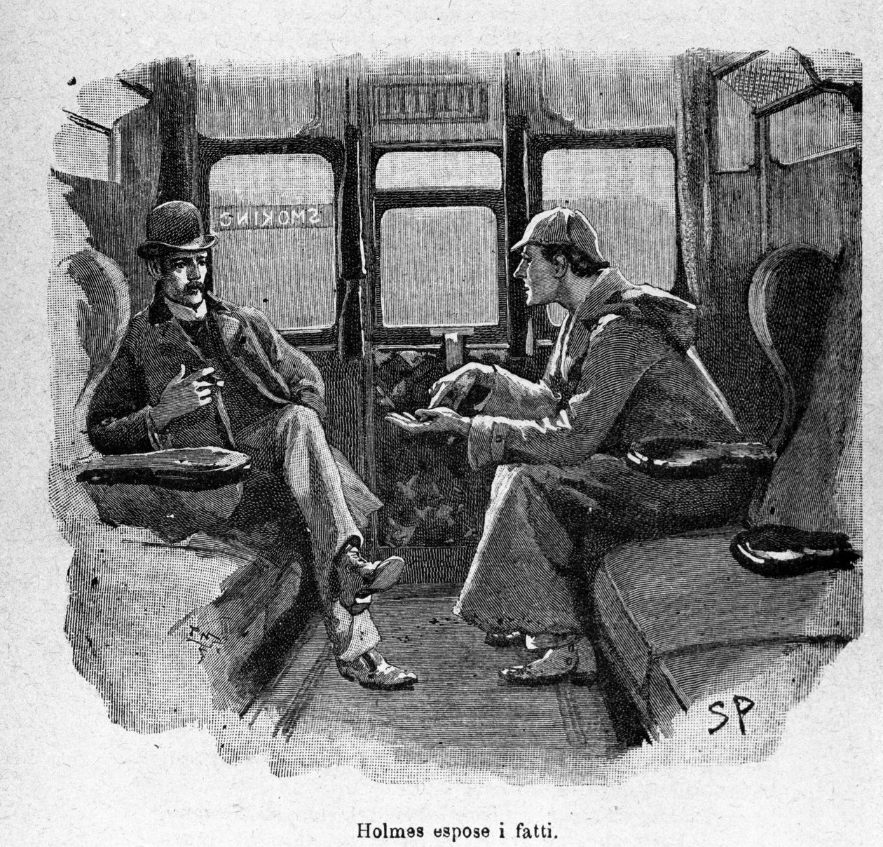 Sherlock Holmes förklarar fakta. av Unknown artist