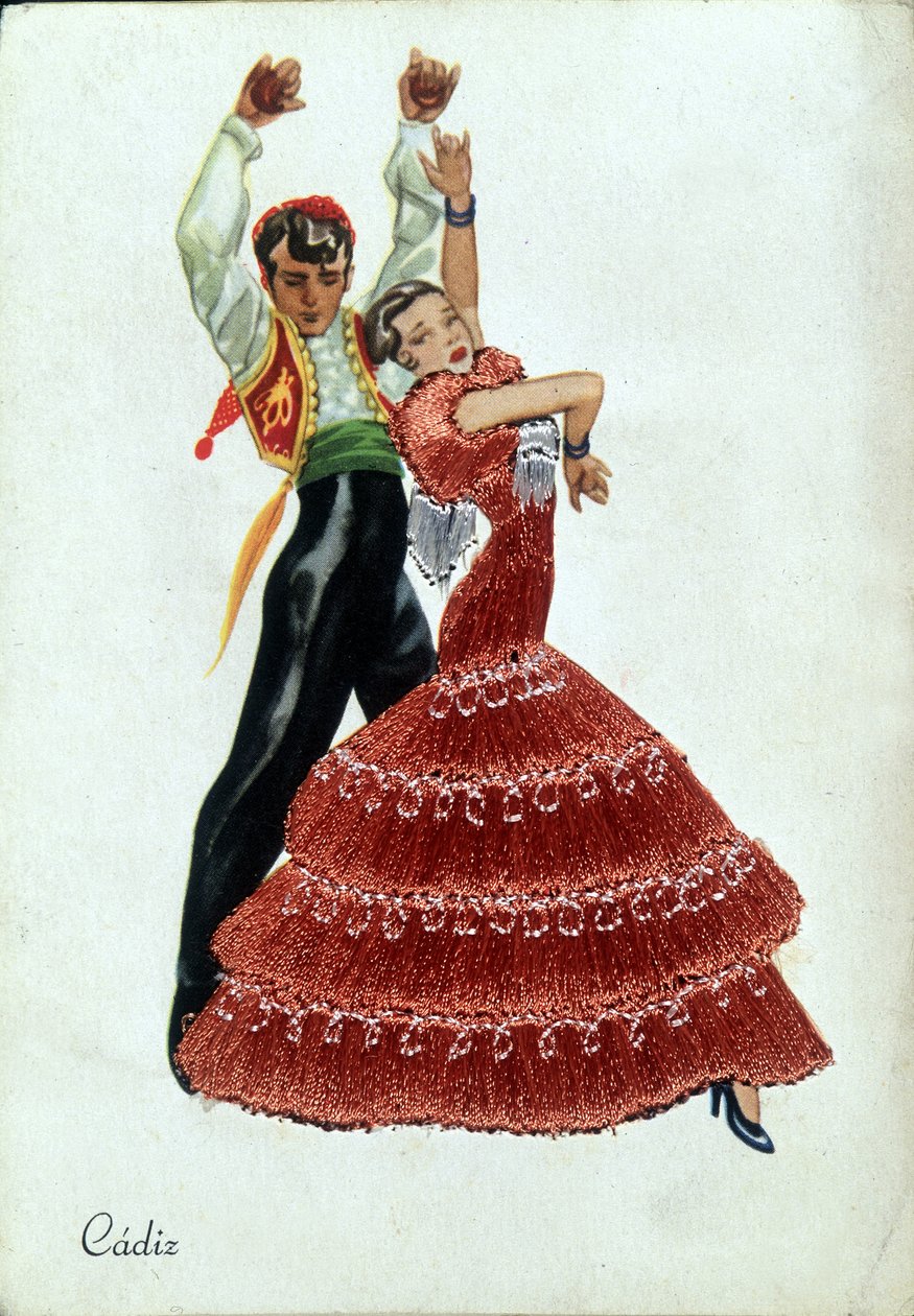 Spanska flamencodansare i traditionella kläder. av Unknown artist