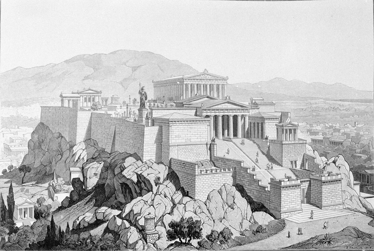 Atens Akropolis. Gravyr från 1861. av Unknown artist
