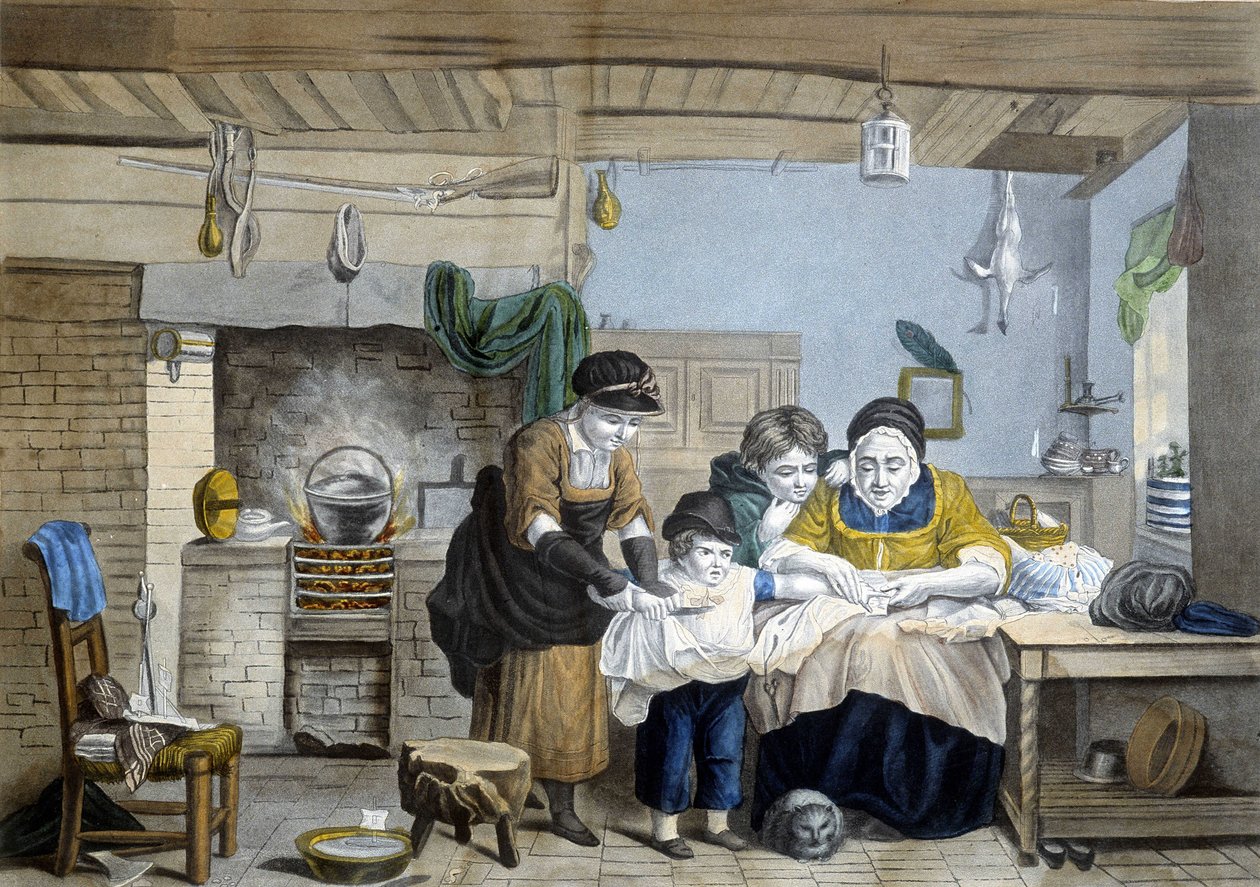 Fingret skär: husläkare scen. av Unknown artist