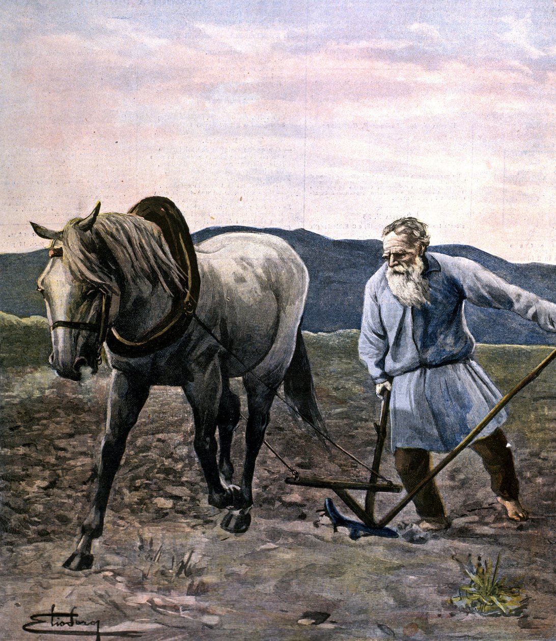 Tolstoj plöjer. Gravyr sent 1800-tal. av Unknown artist