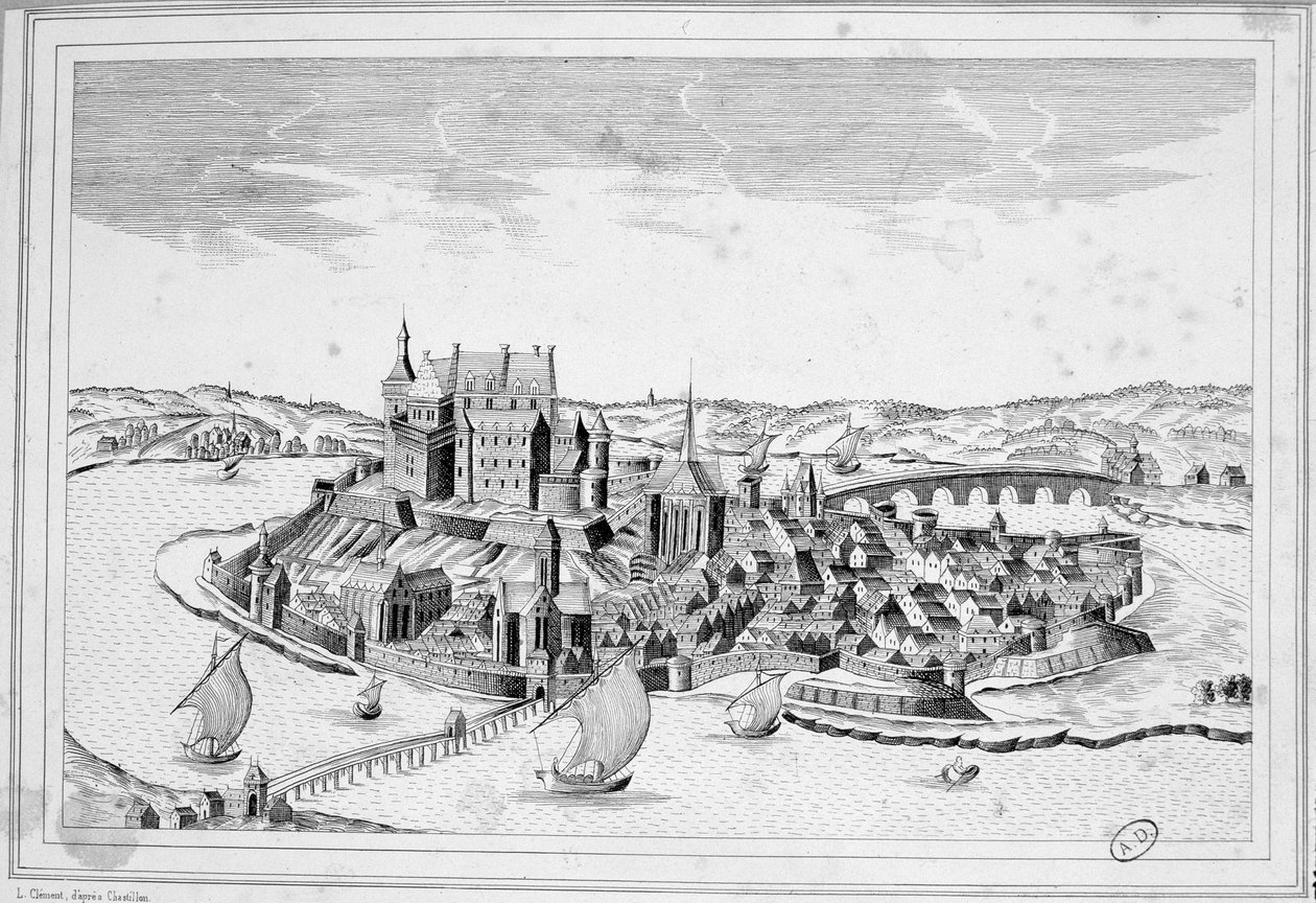 Vy över Decize 1640 - gravyr av Unknown artist