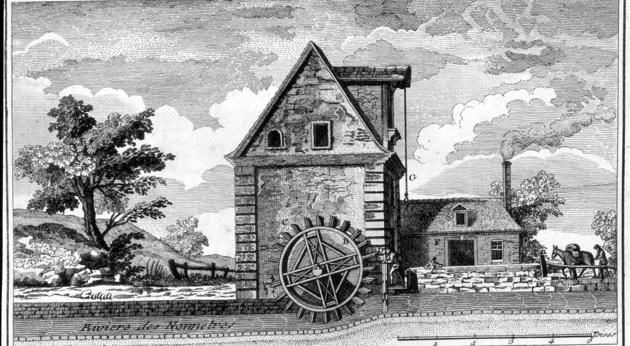 Vattenkvarn. gravyr sd. omkring 1800. av Unknown artist