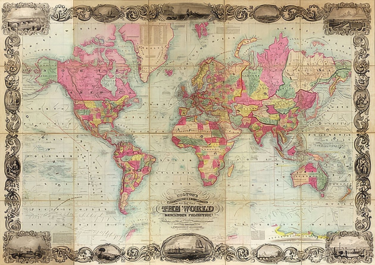 Världskarta i Mercator-projektion. 1854 av Unknown
