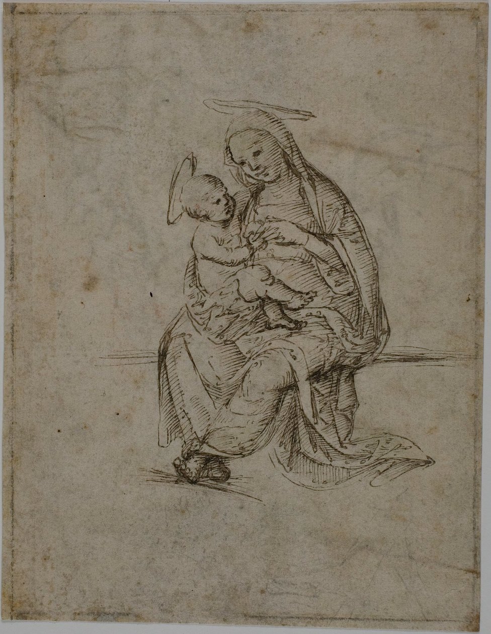 Jungfru med barn (recto); Putti (verso) av Unknown Florentine