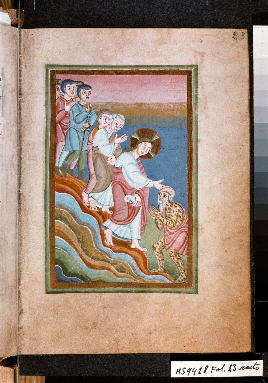 Kristus botar en spetälsk, ca 1035 (miniatyr) av Unknown artist