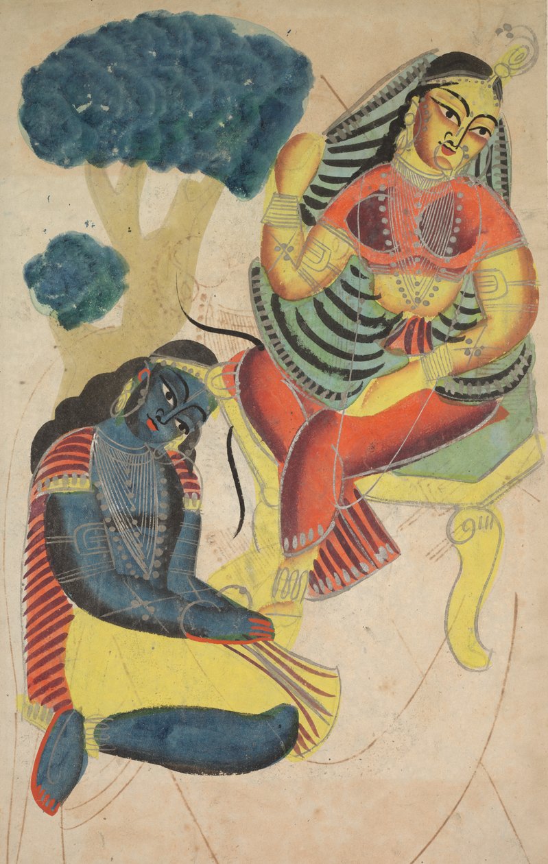 Krishna stryker Radhas fötter (verso) av Unknown artist