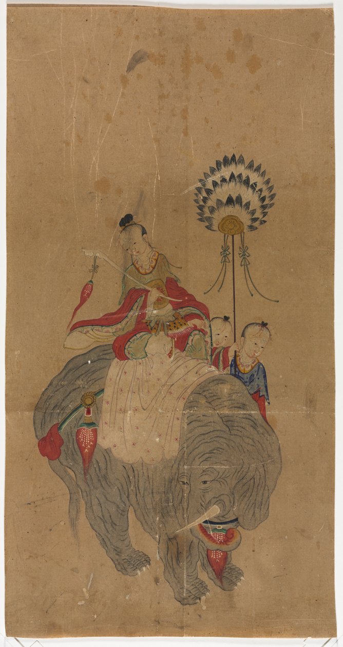 Samantabhadra på en elefant med två skötare av Unknown artist