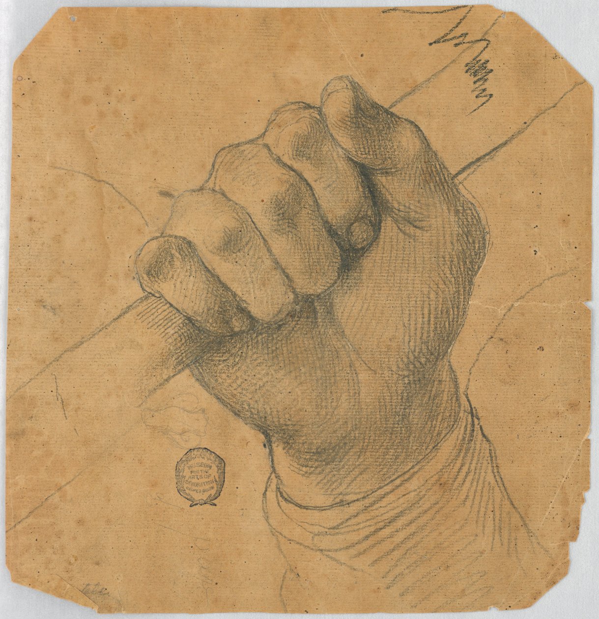 Studie: En mans hand som håller en pinne av Unknown artist