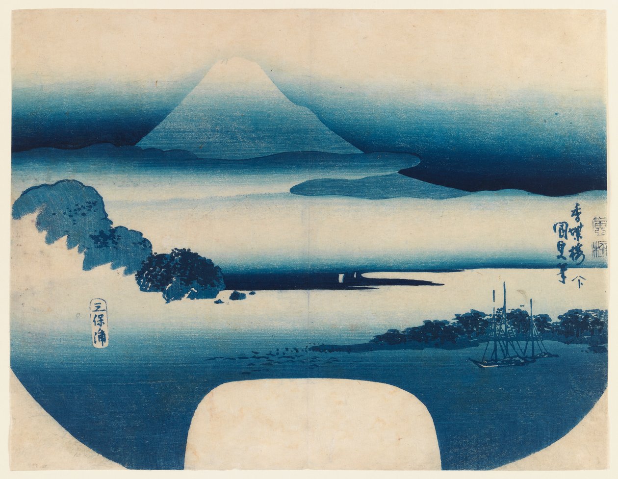 Utsikt över Fuji från Miho Bay, maj 1830 (träblock i färg) av Utagawa 1786 1864 Kunisada