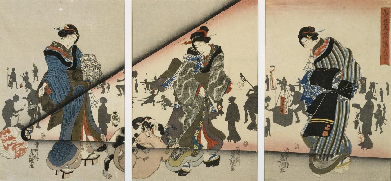 Night Scene with Girls, Animals and Lanterns av Utagawa Kunisada