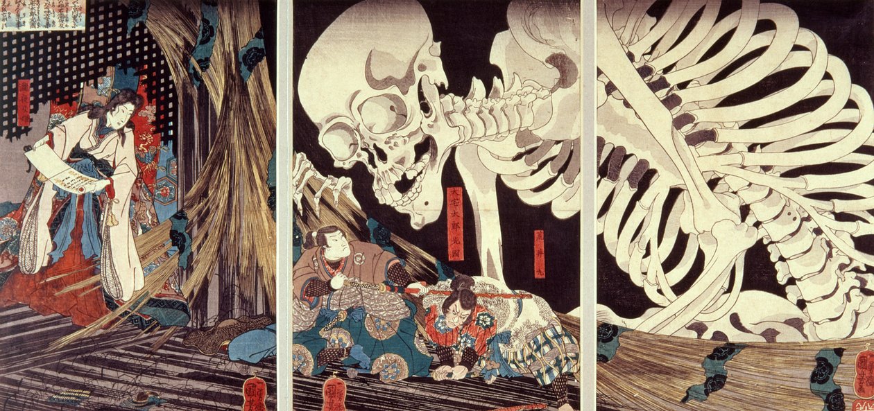 Mitsukuni Defying the Skeleton Spectre, ca. 1845 (håndfarvet træsnit) svensk av Utagawa Kuniyoshi