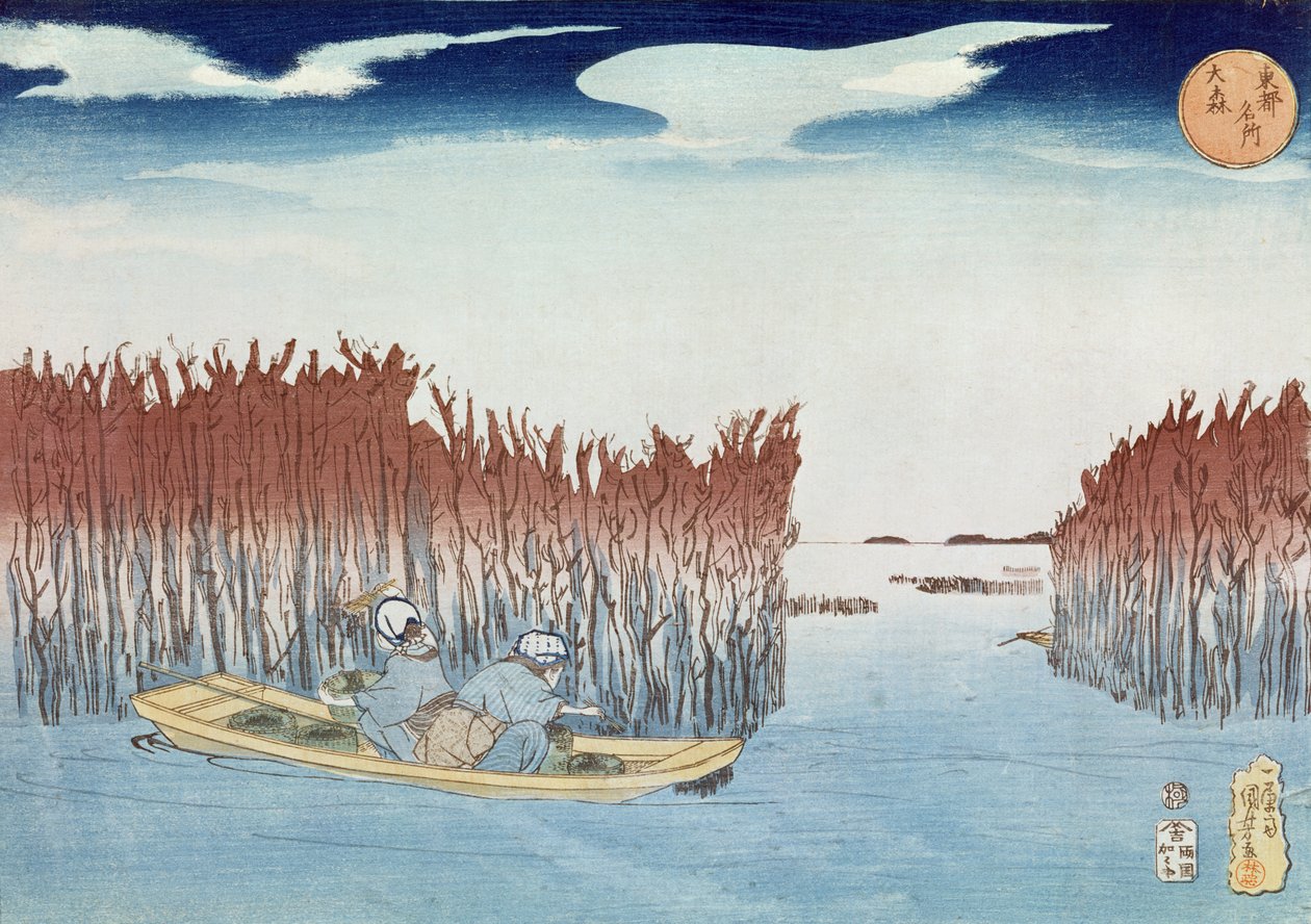 Tångsamlare på Omari, från serien "berömda vyer av den östliga huvudstaden", pub. av Kagaya Kichibei, ca 1833, (träblock i färg) av Utagawa Kuniyoshi