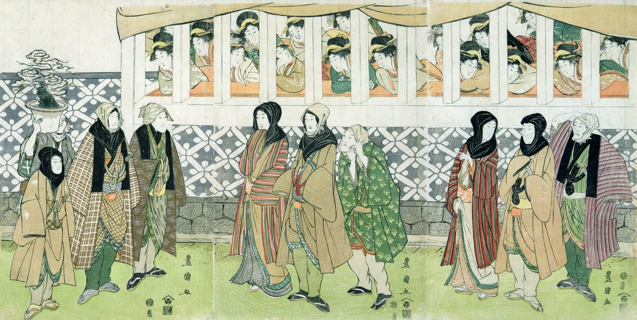 Actors Walking (trätryck i färg) av Utagawa Toyokuni