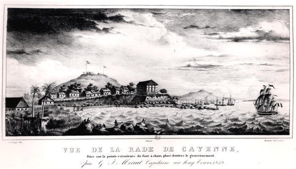 Utsikt över Cayenne Harbour, Guyana av V. (after) Philippe