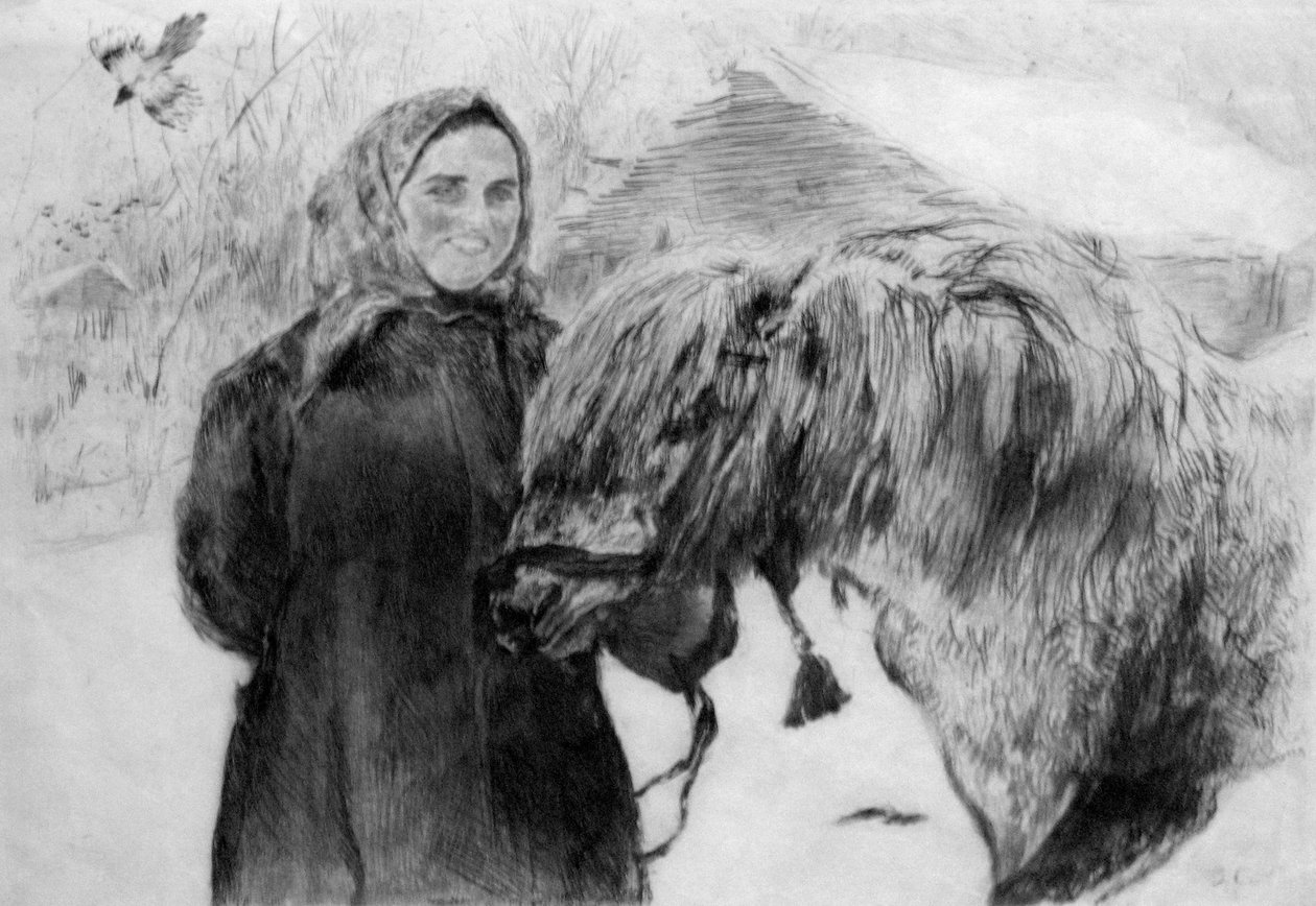 Serow kvinna med häst av Valentin Aleksandrovich Serov