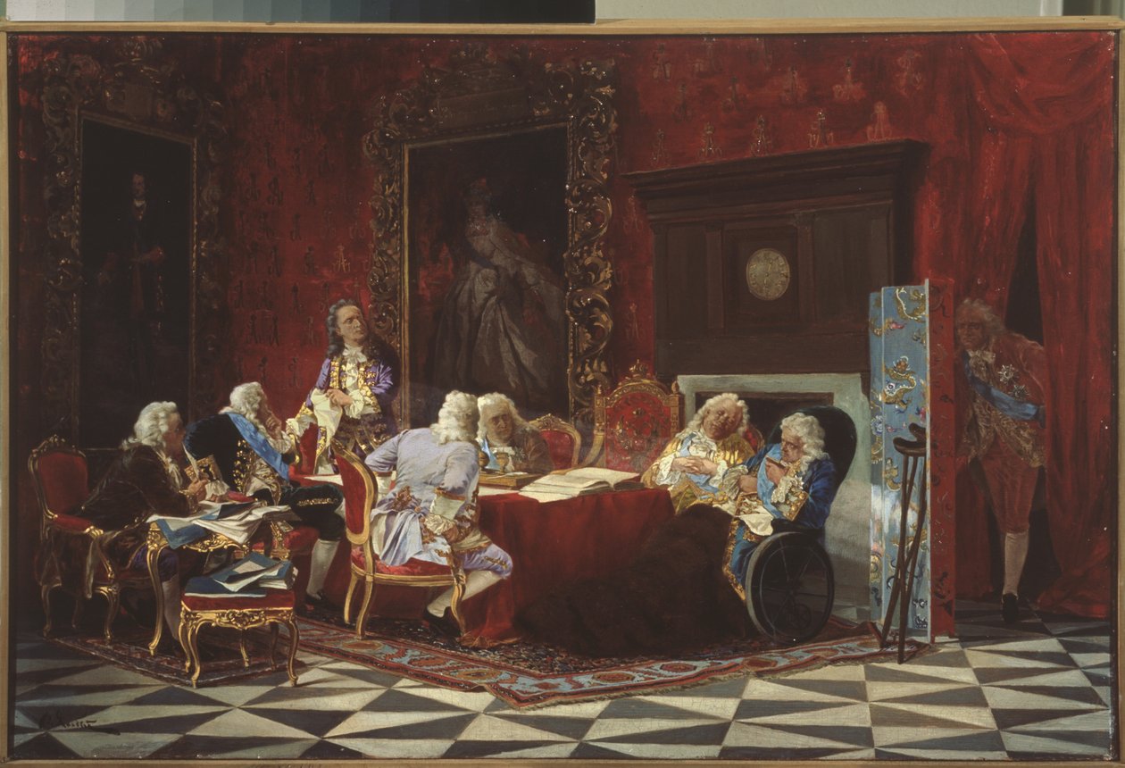 Artemy Volynsky vid ett ryskt kabinett, 1875 av Valeri Ivanovich Jacobi
