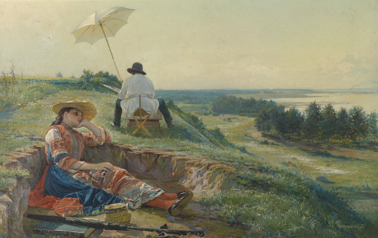 En varm sommardag (konstnären på jobbet) av Vasili Andreyevich Golynsky