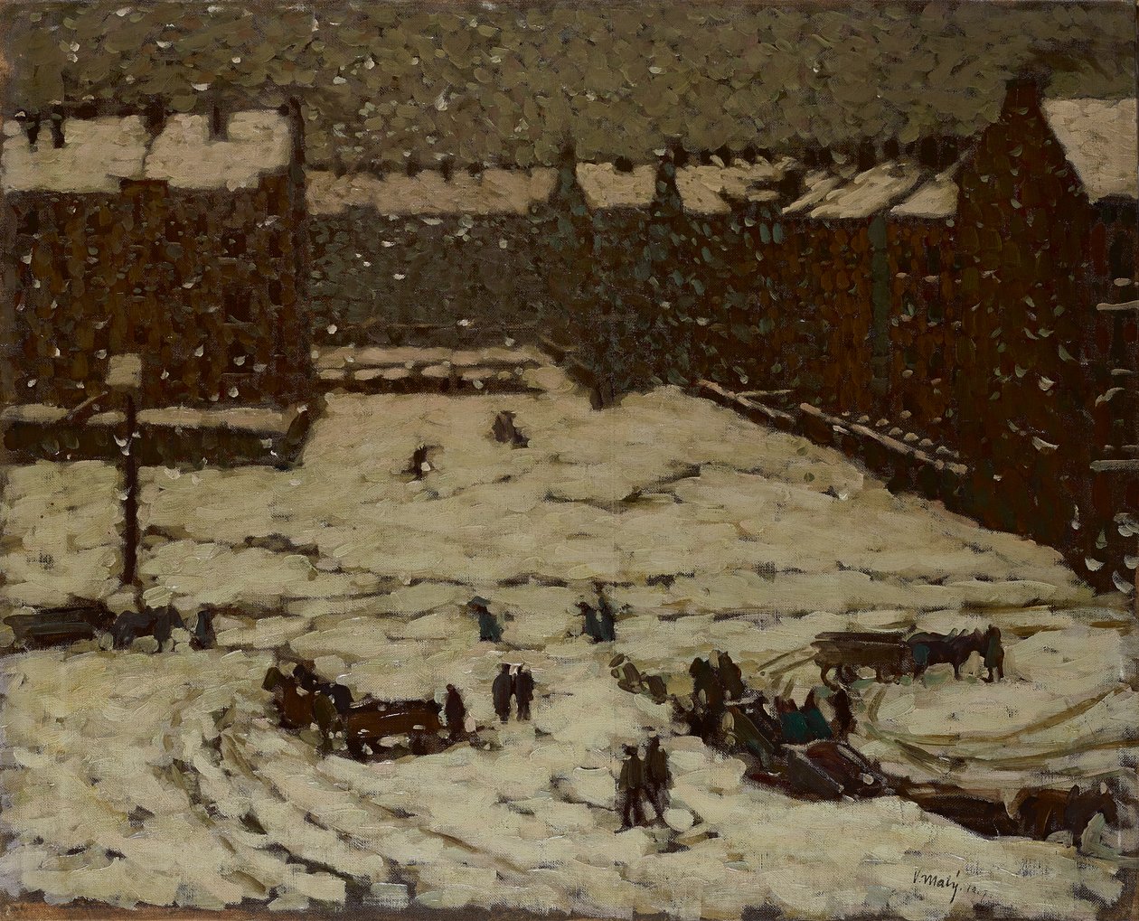 Förort i snöväder av Václav Malý