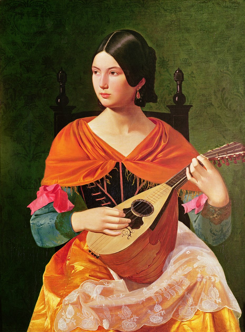 Ung kvinna med mandolin, 1845-47 av Vekoslav Karas