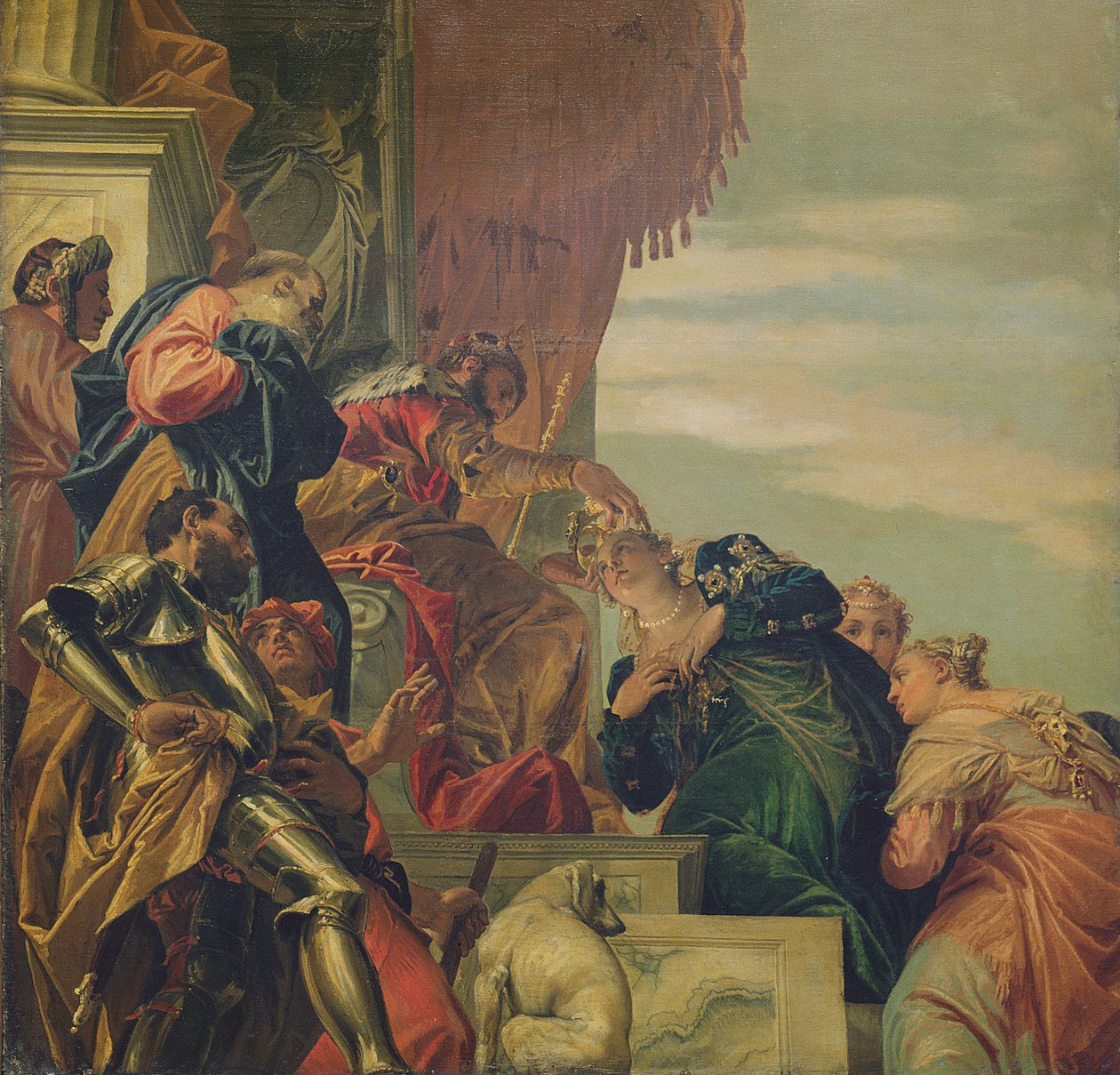 Kung Ahasverus kröner Esther, 1556 (del av taket) av Paolo Veronese