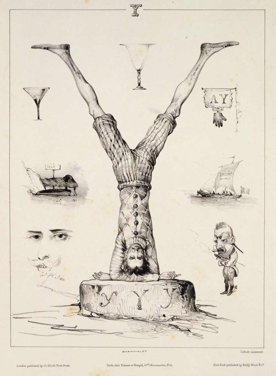 Bokstaven Y från en alfabetsprimer, graverad av Lemercier, 1832 av Victor Adam