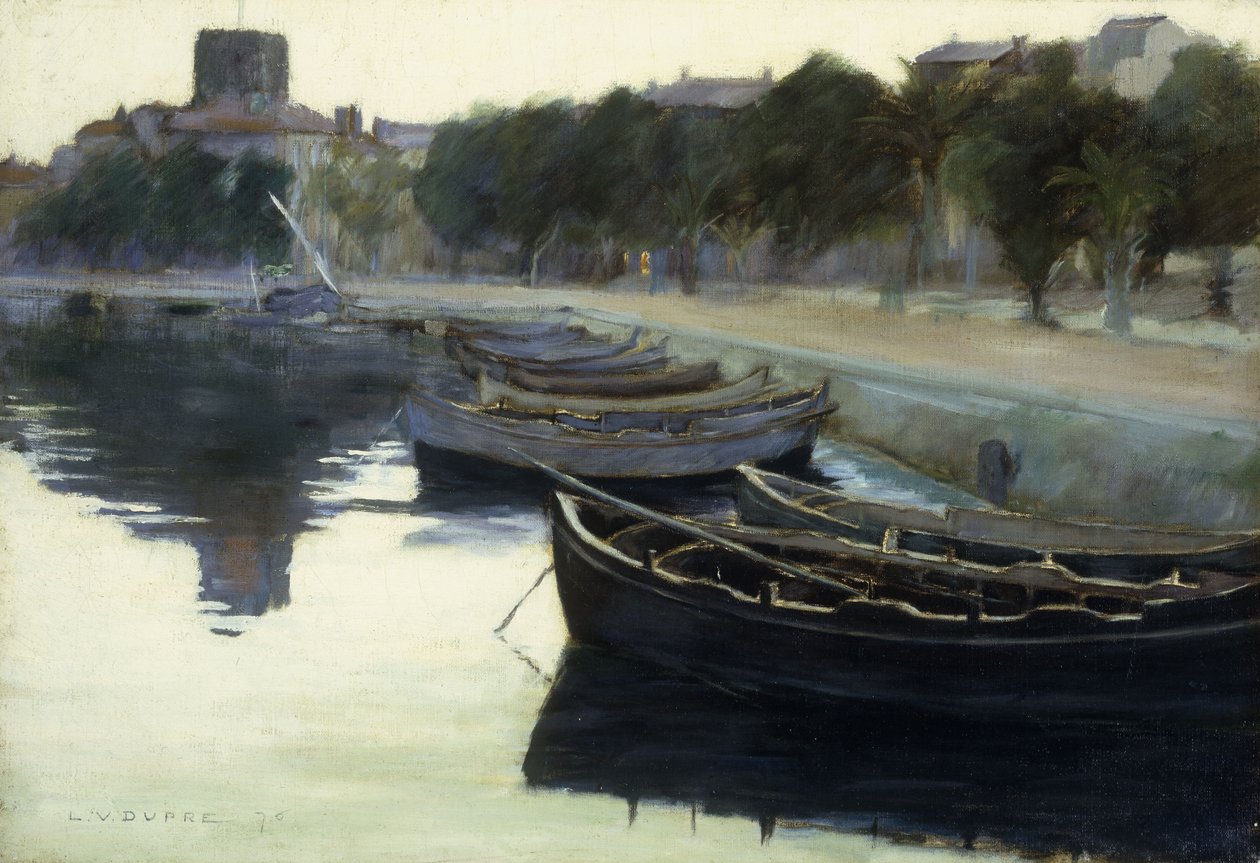 Båtar vid deras förtöjningar, 1876 av Leon Victor Dupre