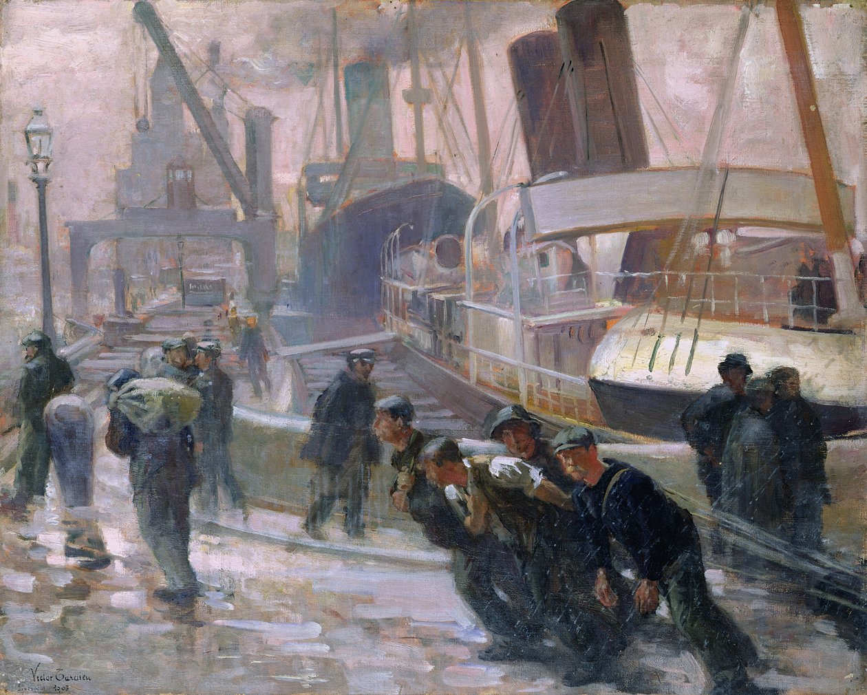 Liverpool Dockers at Dawn, 1903 av Victor Francois Tardieu