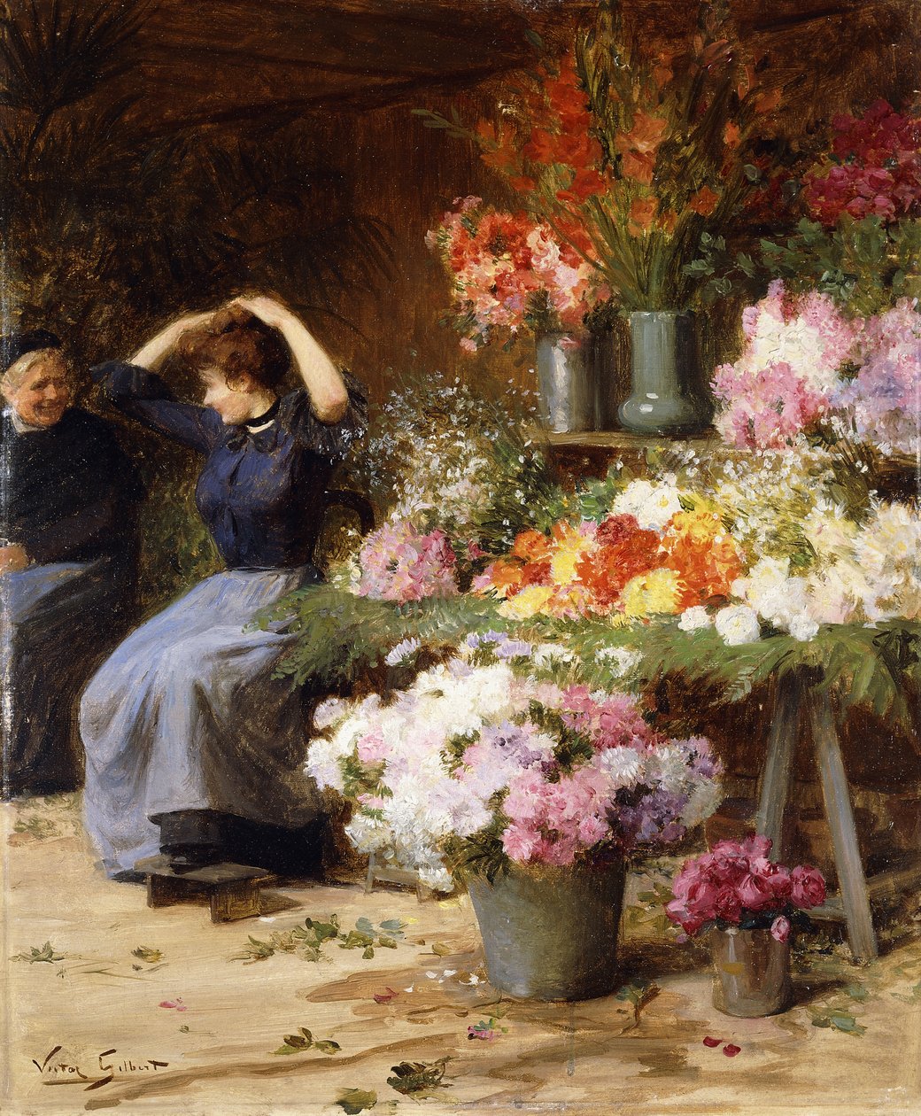 Flower power; blomstersäljare, av Victor Gabriel Gilbert