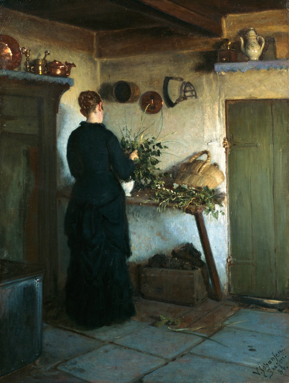 Konstnärernas fru arrangerar blommor av Viggo Johansen