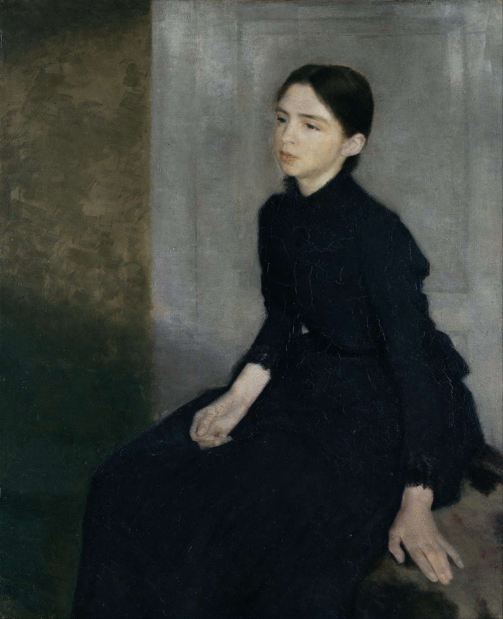 Porträtt av en ung kvinna. Konstnärsystern Anna Hammershøi av Vilhelm Hammershøi