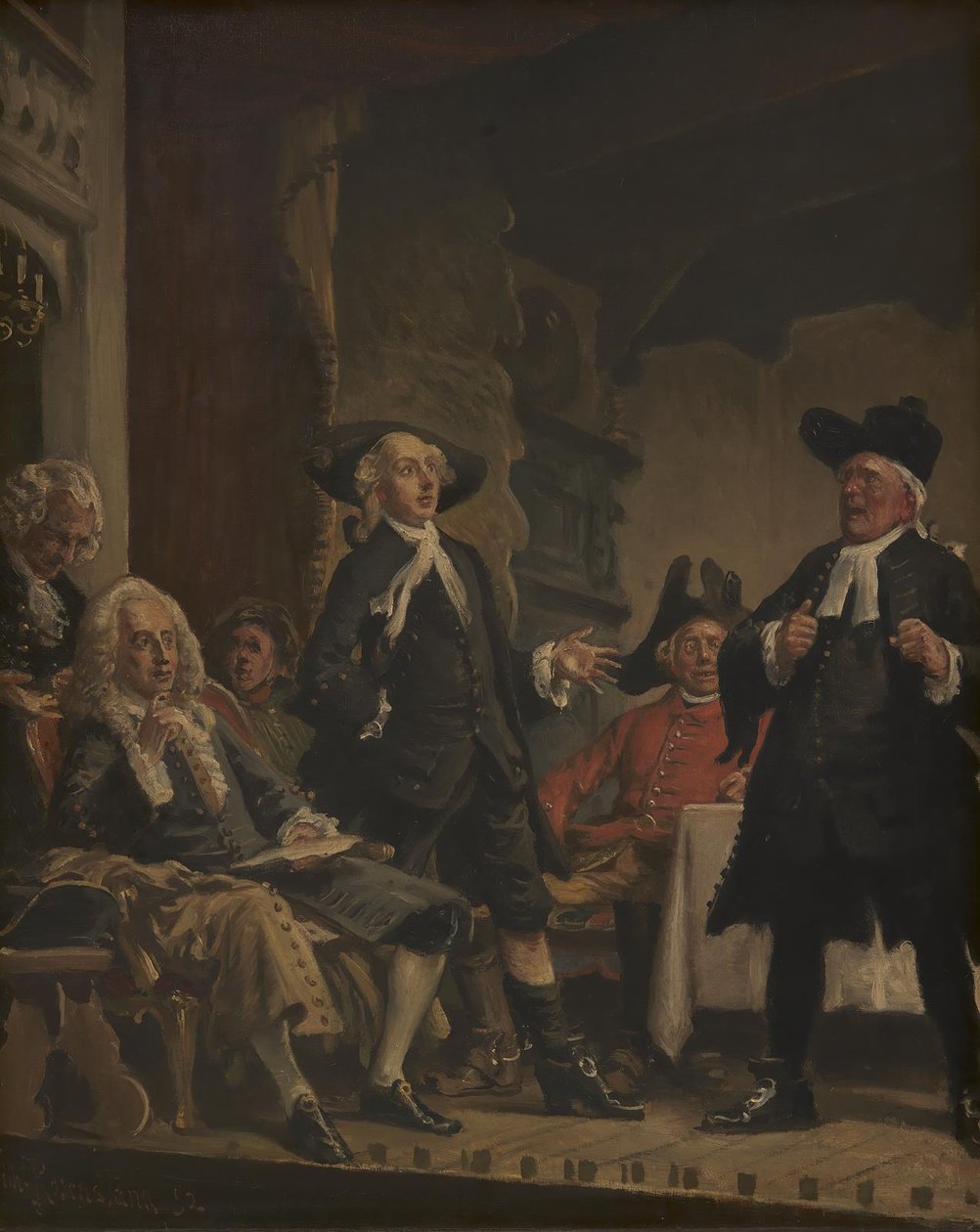 Holberg deltar i en repetition av Erasmus Montanus av Vilhelm Rosenstand