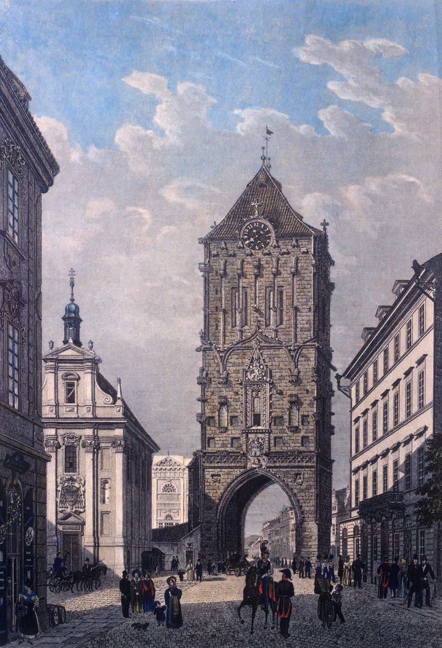 Vy över Kruttornet från väst, graverad av V. Merklas, 1835 (färgad stålstick) av Vincenc Morstadt