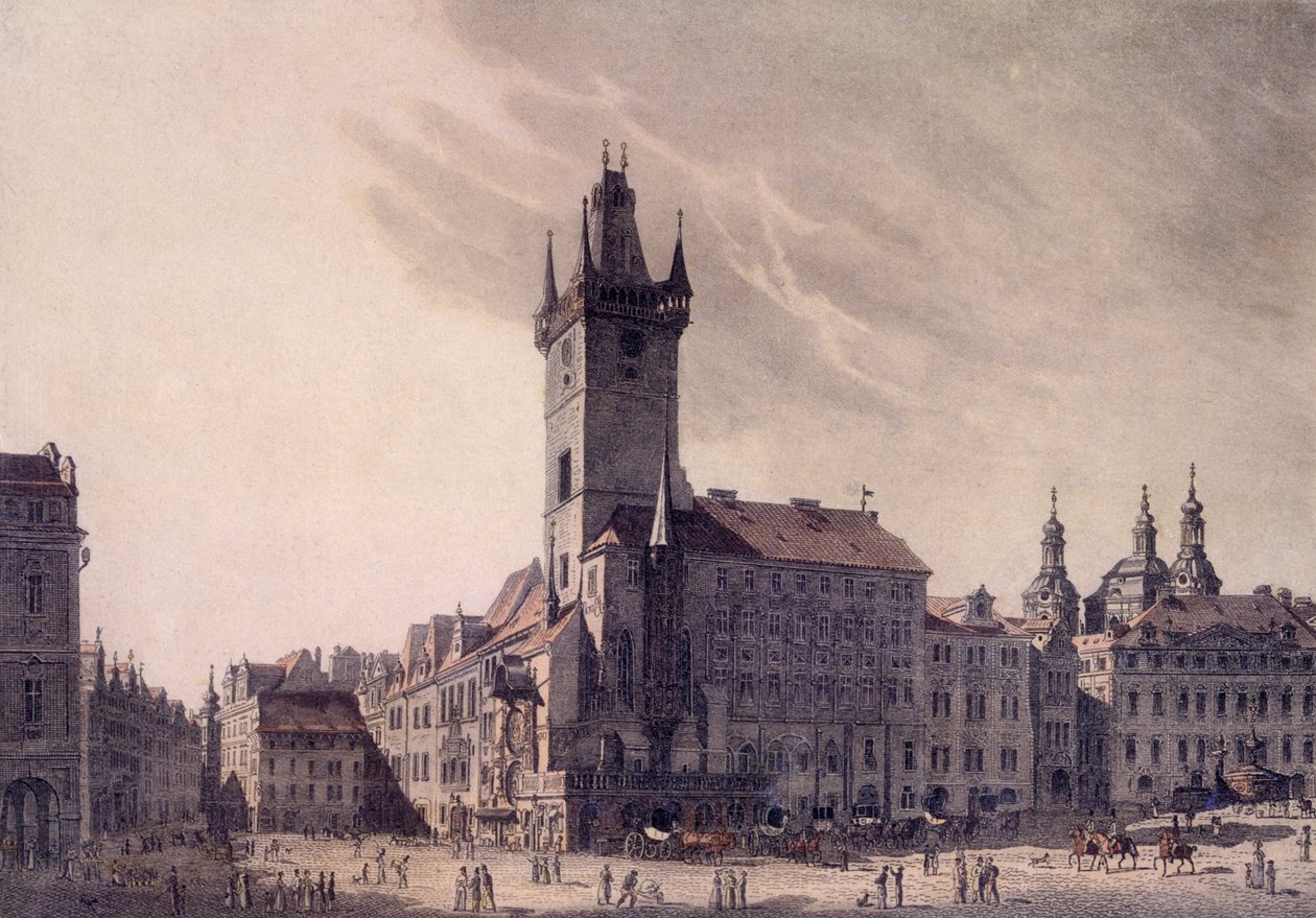 Gamla rådhuset (färgad etsning) av Vincenc Morstadt