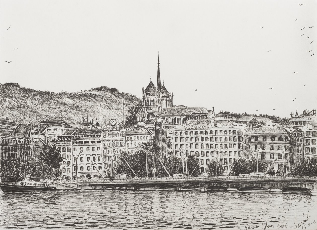 Staden Genève, 2011, (Bläck på papper) av Vincent Alexander Booth