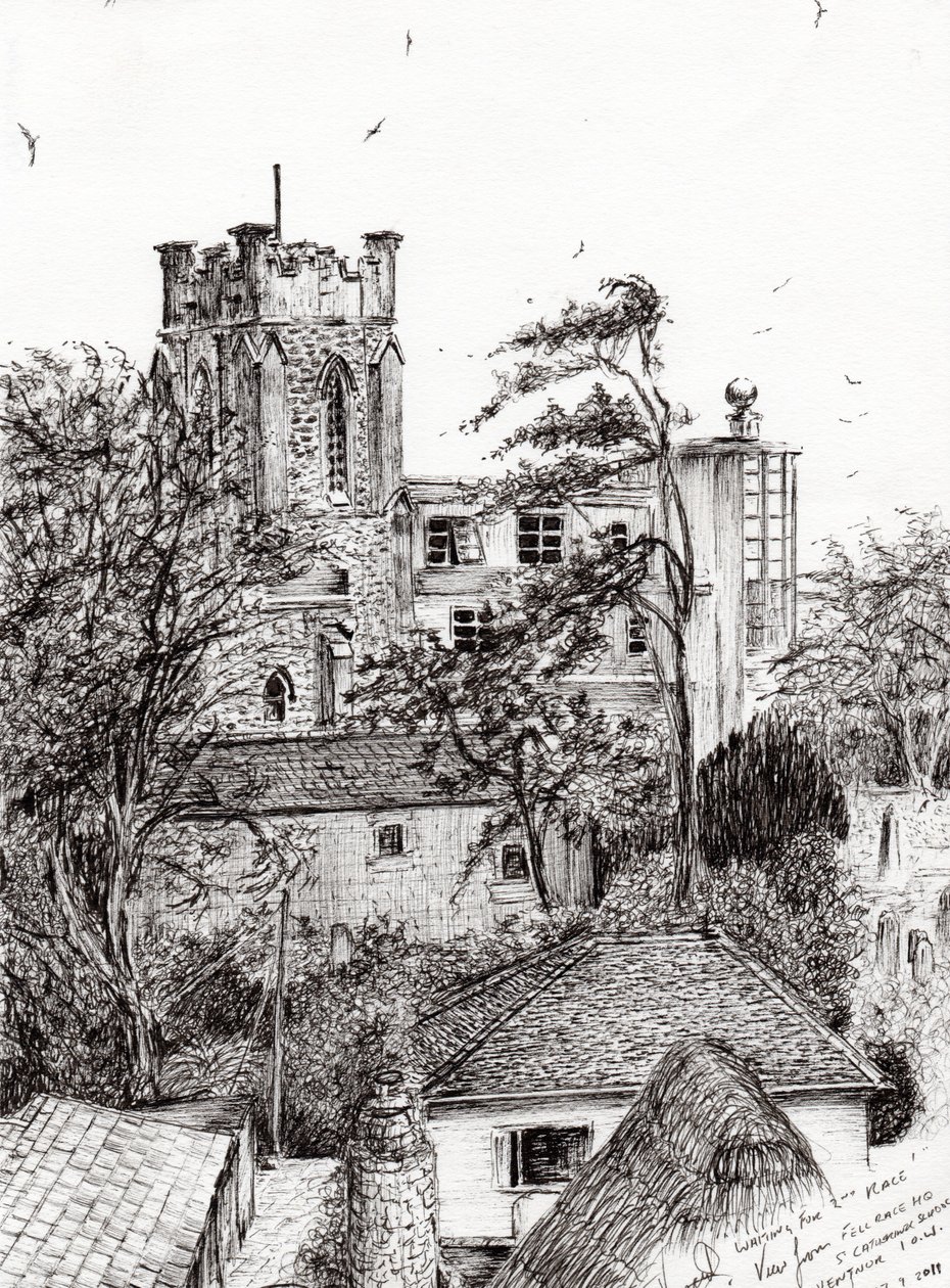 Utsikt från St Catherines school Ventnor I.O.W., 2011, (bläck på papper) av Vincent Alexander Booth
