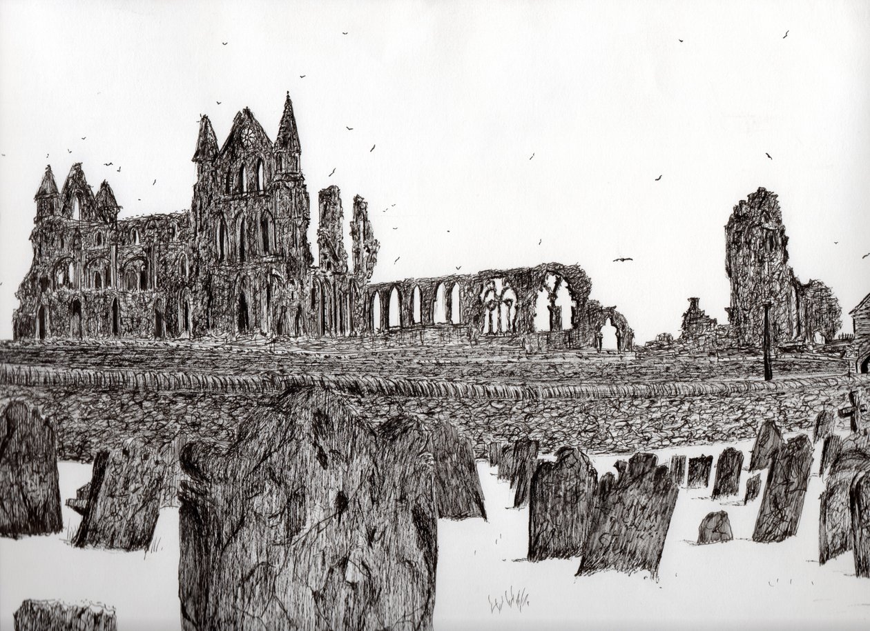 Whitby Abbey, 2007, (bläck på papper) av Vincent Alexander Booth